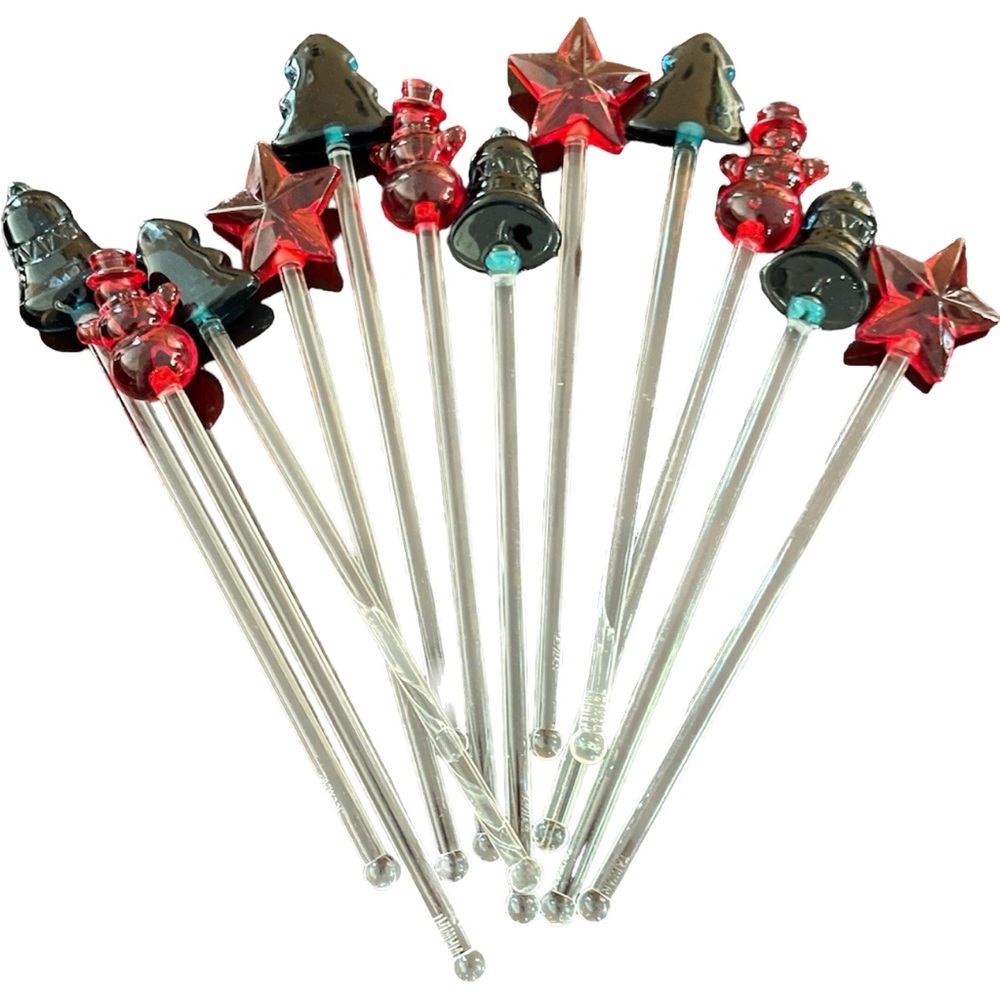 Acrylic Christmas cocktail stirrers. 12 red and green. Drinks, entertaining